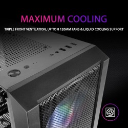 Mars Gaming MC-Titan, Boîtier Gaming RGB XXL ATX, Double Bande LED et Éclairage Frontal ARGB, Hub d'Éclairage + Télécommande, Co