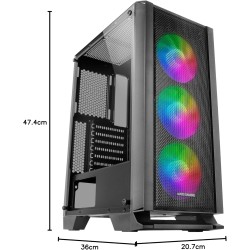 Mars Gaming MC-Titan, Boîtier Gaming RGB XXL ATX, Double Bande LED et Éclairage Frontal ARGB, Hub d'Éclairage + Télécommande, Co