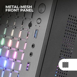 Mars Gaming MC-Core, Boîtier Gaming Ultrapcompact MicroATX, Design Frontal Metal-Mesh, 2X Ventilateurs FRGB 120mm, Fenêtre Latér
