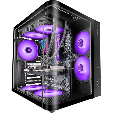 Mars Gaming MC-CURV, Boîtier Gaming ATX, Triple Verre Trempé Courbé Continu l’Avant et sur Le Côté, Structure à Double Chambre, 