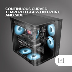Mars Gaming MC-CURV, Boîtier Gaming ATX, Triple Verre Trempé Courbé Continu l’Avant et sur Le Côté, Structure à Double Chambre, 