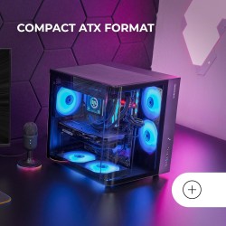 Mars Gaming MC-CURV, Boîtier Gaming ATX, Triple Verre Trempé Courbé Continu l’Avant et sur Le Côté, Structure à Double Chambre, 