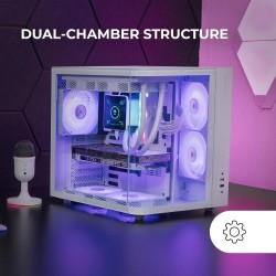 Mars Gaming MC-CURV, Boîtier Gaming ATX, Triple Verre Trempé Courbé Continu l’Avant et sur Le Côté, Structure à Double Chambre, 