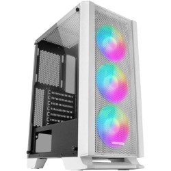 Mars Gaming MCCW, Boîtier PC ATX, Panneau Avant Metal-Mesh, Verre Trempé, 3 Ventilateurs Frontaux FRGB 120mm, Blanc