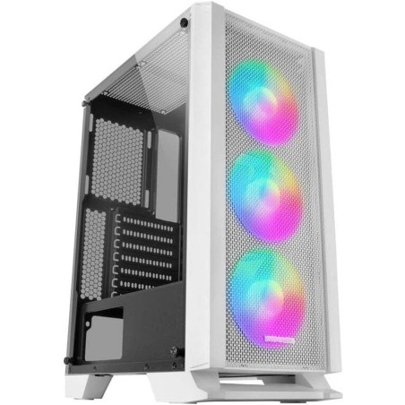 Mars Gaming MCCW, Boîtier PC ATX, Panneau Avant Metal-Mesh, Verre Trempé, 3 Ventilateurs Frontaux FRGB 120mm, Blanc