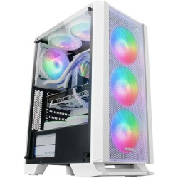 Mars Gaming MCCW, Boîtier PC ATX, Panneau Avant Metal-Mesh, Verre Trempé, 3 Ventilateurs Frontaux FRGB 120mm, Blanc