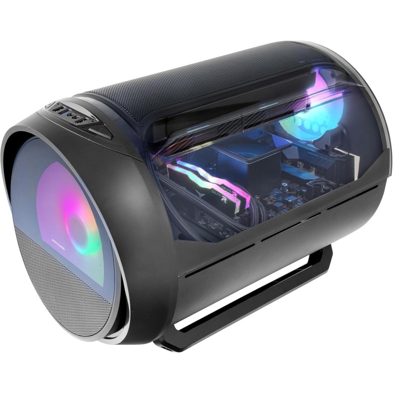 Mars Gaming MC-Cylon, Boîtier Gaming MicroATX, Design Cylindrique de Turbine, Verre Trempé et Fenêtre Supérieure Panoramique Cou