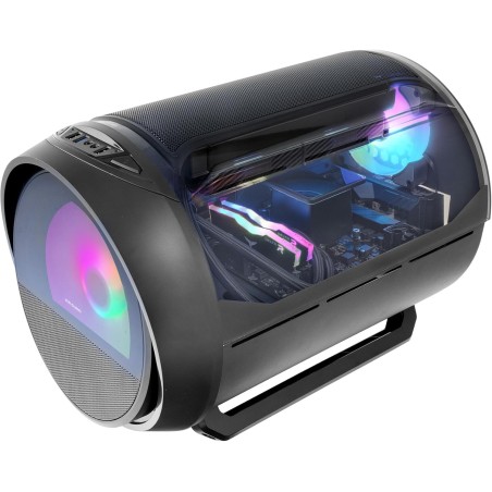 Mars Gaming MC-Cylon, Boîtier Gaming MicroATX, Design Cylindrique de Turbine, Verre Trempé et Fenêtre Supérieure Panoramique Cou