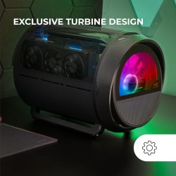 Mars Gaming MC-Cylon, Boîtier Gaming MicroATX, Design Cylindrique de Turbine, Verre Trempé et Fenêtre Supérieure Panoramique Cou