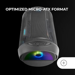 Mars Gaming MC-Cylon, Boîtier Gaming MicroATX, Design Cylindrique de Turbine, Verre Trempé et Fenêtre Supérieure Panoramique Cou