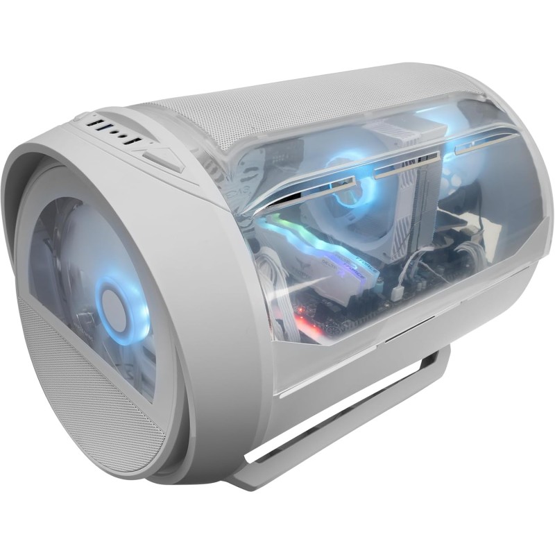 Mars Gaming MC-Cylon, Boîtier Gaming MicroATX, Design Cylindrique de Turbine, Verre Trempé et Fenêtre Supérieure Panoramique Cou