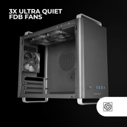 Mars Gaming MC-Elite, Boîtier PC Micro-ATX Métal Haute Performance, Design Mesh Latéral et Supérieur, 3 Ventilateur FDB, Mini To