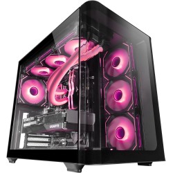 Mars Gaming MC-Fusion, Boîtier Gaming ATX, Fenêtre Latérale Complète et Façade Verre Trempé Courbé Continu, Semi-Tour PC Double 