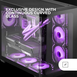 Mars Gaming MC-Fusion, Boîtier Gaming ATX, Fenêtre Latérale Complète et Façade Verre Trempé Courbé Continu, Semi-Tour PC Double 