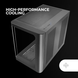 Mars Gaming MC-Fusion, Boîtier Gaming ATX, Fenêtre Latérale Complète et Façade Verre Trempé Courbé Continu, Semi-Tour PC Double 