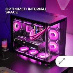 Mars Gaming MC-Fusion, Boîtier Gaming ATX, Fenêtre Latérale Complète et Façade Verre Trempé Courbé Continu, Semi-Tour PC Double 