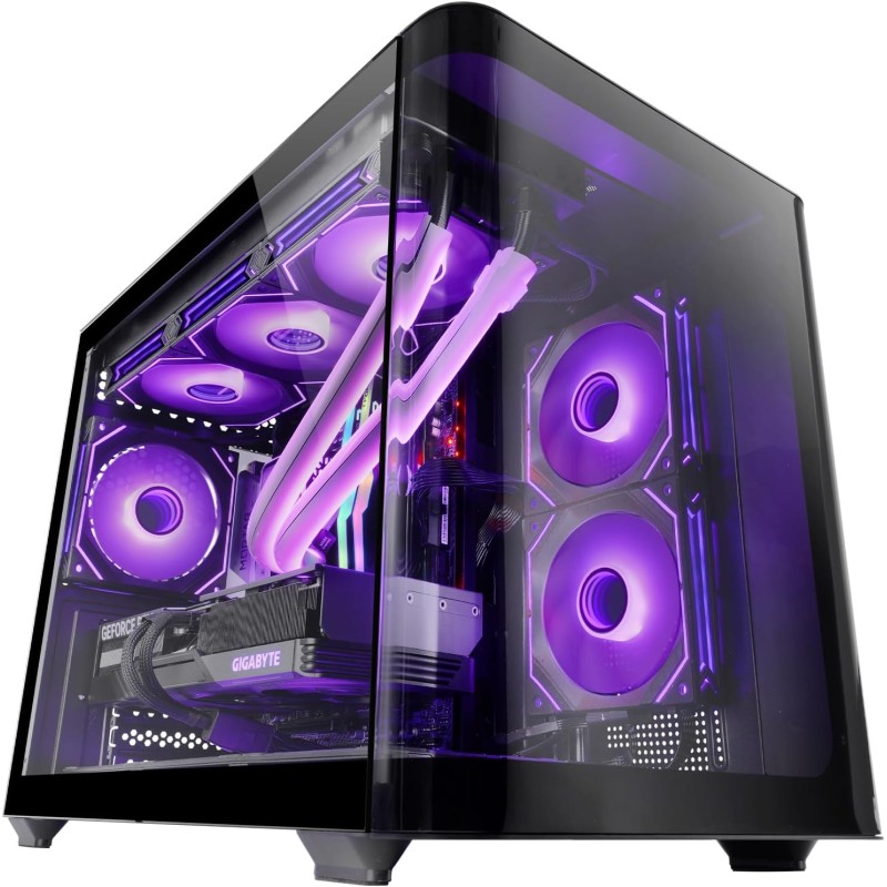 Mars Gaming MC-FUSIONM, Boîtier Gaming Micro-ATX, Fenêtre Latérale et Façade Verre Trempé Courbé Continu, Mini-Tour PC Double Ch