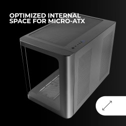 Mars Gaming MC-FUSIONM, Boîtier Gaming Micro-ATX, Fenêtre Latérale et Façade Verre Trempé Courbé Continu, Mini-Tour PC Double Ch