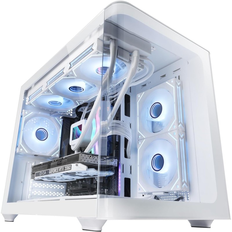 Mars Gaming MC-FUSIONM, Boîtier Gaming Micro-ATX, Fenêtre Latérale et Façade Verre Trempé Courbé Continu, Mini-Tour PC Double Ch