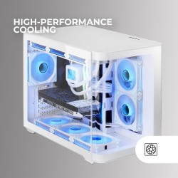 Mars Gaming MC-FUSIONM, Boîtier Gaming Micro-ATX, Fenêtre Latérale et Façade Verre Trempé Courbé Continu, Mini-Tour PC Double Ch