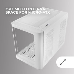 Mars Gaming MC-FUSIONM, Boîtier Gaming Micro-ATX, Fenêtre Latérale et Façade Verre Trempé Courbé Continu, Mini-Tour PC Double Ch