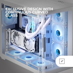 Mars Gaming MC-FUSION, Boîtier Gaming ATX, Fenêtre Latérale Complète et Façade Verre Trempé Courbé Continu, Semi-Tour PC Double 
