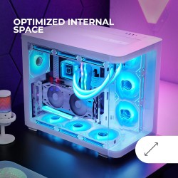 Mars Gaming MC-FUSION, Boîtier Gaming ATX, Fenêtre Latérale Complète et Façade Verre Trempé Courbé Continu, Semi-Tour PC Double 
