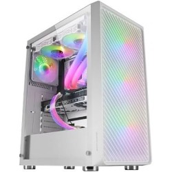 Mars Gaming MC-F, Moyen-Tour Gaming ATX, Fenêtre Verre Trempé, Façade Metal-Mesh, 4 Ventilateurs ARGB 120 mm, Blanc