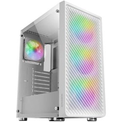 Mars Gaming MC-F, Moyen-Tour Gaming ATX, Fenêtre Verre Trempé, Façade Metal-Mesh, 4 Ventilateurs ARGB 120 mm, Blanc