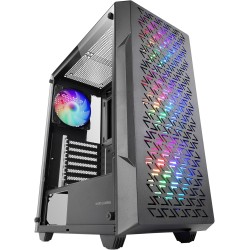 Mars Gaming MC-GEO, Boîtier Gaming ATX, 4X Ventilateurs FRGB Rainbow 12cm, Panneau Avant Mesh Géométrique, Fenêtre Verre Trempé,