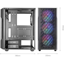 Mars Gaming MC-GEO, Boîtier Gaming ATX, 4X Ventilateurs FRGB Rainbow 12cm, Panneau Avant Mesh Géométrique, Fenêtre Verre Trempé,