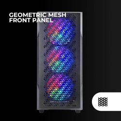 Mars Gaming MC-GEO, Boîtier Gaming ATX, 4X Ventilateurs FRGB Rainbow 12cm, Panneau Avant Mesh Géométrique, Fenêtre Verre Trempé,