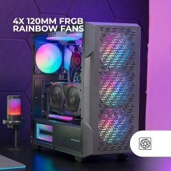 Mars Gaming MC-GEO, Boîtier Gaming ATX, 4X Ventilateurs FRGB Rainbow 12cm, Panneau Avant Mesh Géométrique, Fenêtre Verre Trempé,