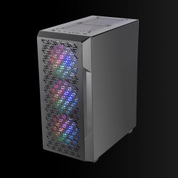 Mars Gaming MC-GEO, Boîtier Gaming ATX, 4X Ventilateurs FRGB Rainbow 12cm, Panneau Avant Mesh Géométrique, Fenêtre Verre Trempé,