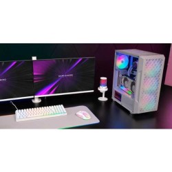 Mars Gaming MC-GEO, Boîtier Gaming ATX, 4X Ventilateurs FRGB Rainbow 12cm, Panneau Avant Mesh Géométrique, Fenêtre Verre Trempé,