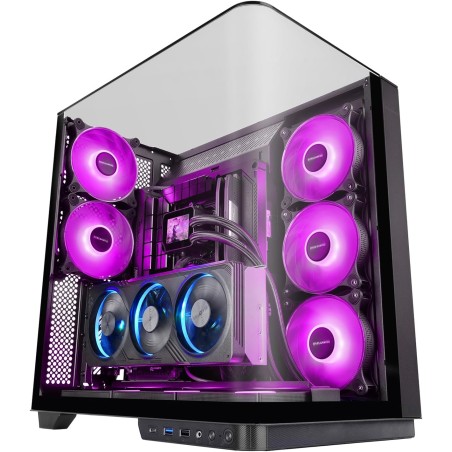 Mars Gaming MC-INFINIO, Boîtier Gaming ATX, Verre Trempé Courbé sans Cadre, 2X Ventilateurs ARGB 120mm, Montage Vertical Cartes 