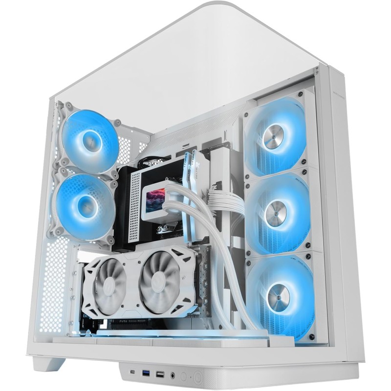 Mars Gaming MC-INFINIO, Boîtier Gaming ATX, Verre Trempé Courbé sans Cadre, 2X Ventilateurs ARGB 120mm, Montage Vertical Cartes 