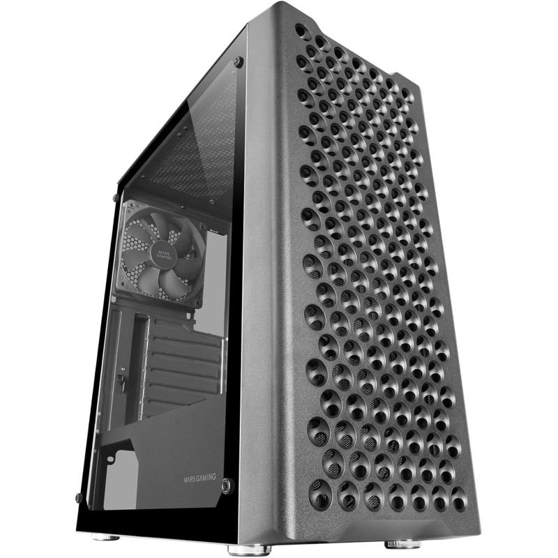 Mars Gaming MC-iPRO, Boîtier Professionnel ATX, Grille Frontale 3D Mesh, Fenêtre Latérale Verre Trempé, Ventilateur FDB Silencie