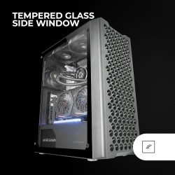 Mars Gaming MC-iPRO, Boîtier Professionnel ATX, Grille Frontale 3D Mesh, Fenêtre Latérale Verre Trempé, Ventilateur FDB Silencie