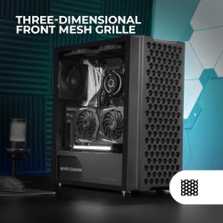 Mars Gaming MC-iPRO, Boîtier Professionnel ATX, Grille Frontale 3D Mesh, Fenêtre Latérale Verre Trempé, Ventilateur FDB Silencie