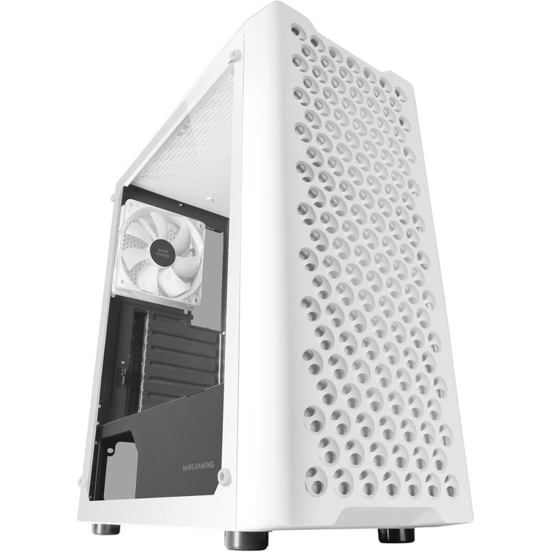 Mars Gaming MC-iPRO, Boîtier Professionnel ATX, Grille Frontale 3D Mesh, Fenêtre Latérale Verre Trempé, Ventilateur FDB Silencie