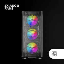 Mars Gaming MC-KX Noir, Premium E-ATX Gaming Tour, Freezer CPU System, 5 Ventilateurs ARGB Ultra-Silencieux, Contrôleur ARGB et 