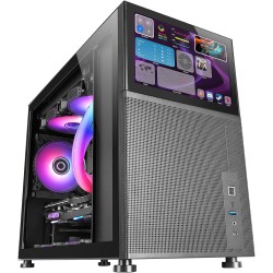 Mars Gaming MC-LCD, Boîtier PC Compact Micro-ATX, Ecran LCD IPS 8", Grille Latérale, Supérieure et Frontale Mesh, Fenêtre Latéra