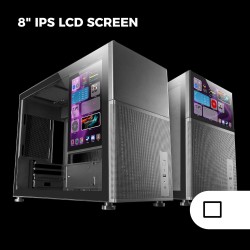 Mars Gaming MC-LCD, Boîtier PC Compact Micro-ATX, Ecran LCD IPS 8", Grille Latérale, Supérieure et Frontale Mesh, Fenêtre Latéra
