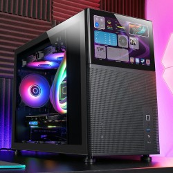 Mars Gaming MC-LCD, Boîtier PC Compact Micro-ATX, Ecran LCD IPS 8", Grille Latérale, Supérieure et Frontale Mesh, Fenêtre Latéra