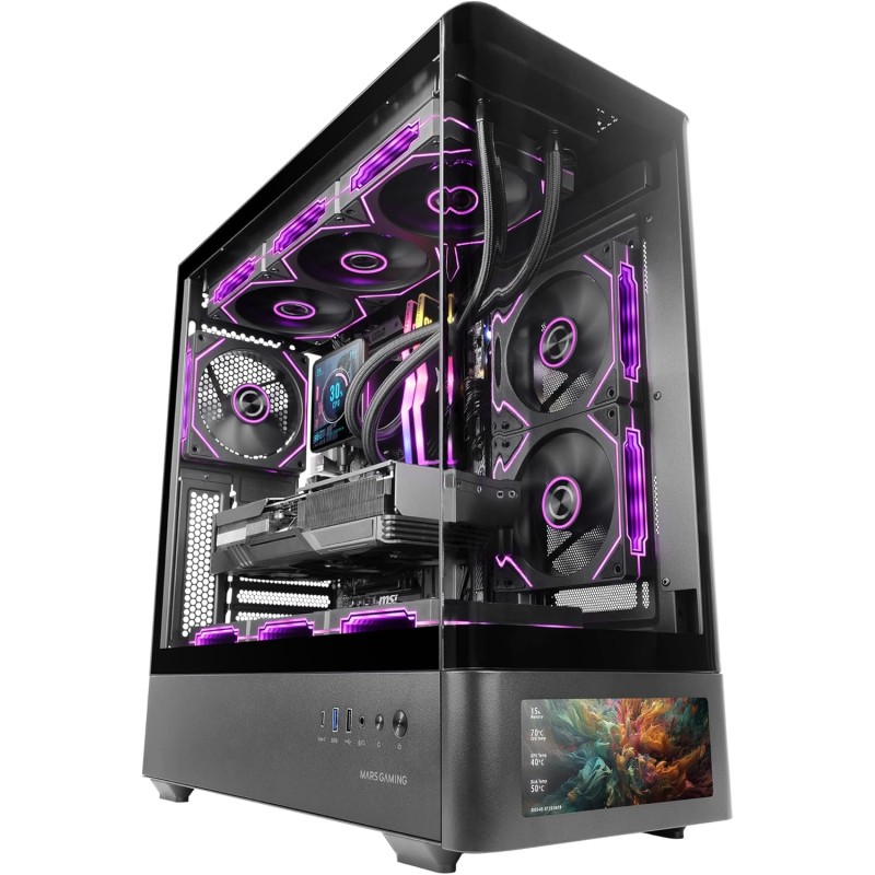 Mars Gaming MC-LCDPRO Boîtier Gaming ATX Écran LCD IPS 7.2" Personnalisable Verre Trempé Courbé Avant et Latéral Structure à Dou