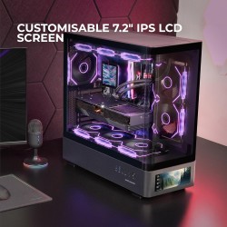 Mars Gaming MC-LCDPRO Boîtier Gaming ATX Écran LCD IPS 7.2" Personnalisable Verre Trempé Courbé Avant et Latéral Structure à Dou