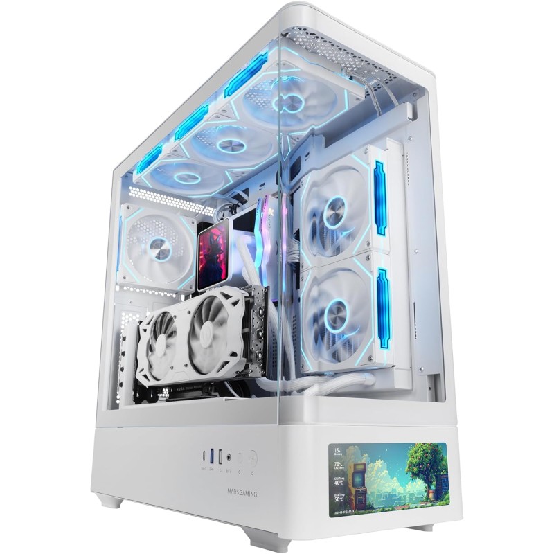 Mars Gaming MC-LCDPRO Boîtier Gaming ATX Écran LCD IPS 7.2" Personnalisable Verre Trempé Courbé Avant et Latéral Structure à Dou