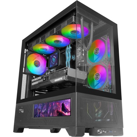 Mars Gaming MC-LCDX, Boîtier Gaming ATX, Écran IPS 9.16" et Connexion HDMI, Verre Trempé Continu, Panneau Inférieur Full Mesh, D