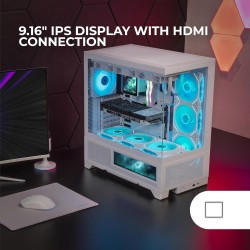 Mars Gaming MC-LCDX, Boîtier Gaming ATX, Écran IPS 9.16" et Connexion HDMI, Verre Trempé Continu, Panneau Inférieur Full Mesh, D